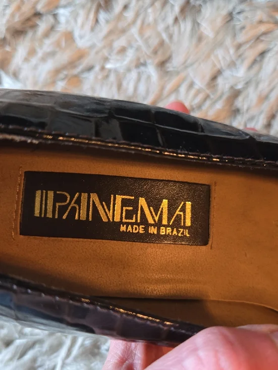 Vintage Ipanema Black Patent Leather Croc-Embossed Block Heel Pumps - Picture 7 of 12